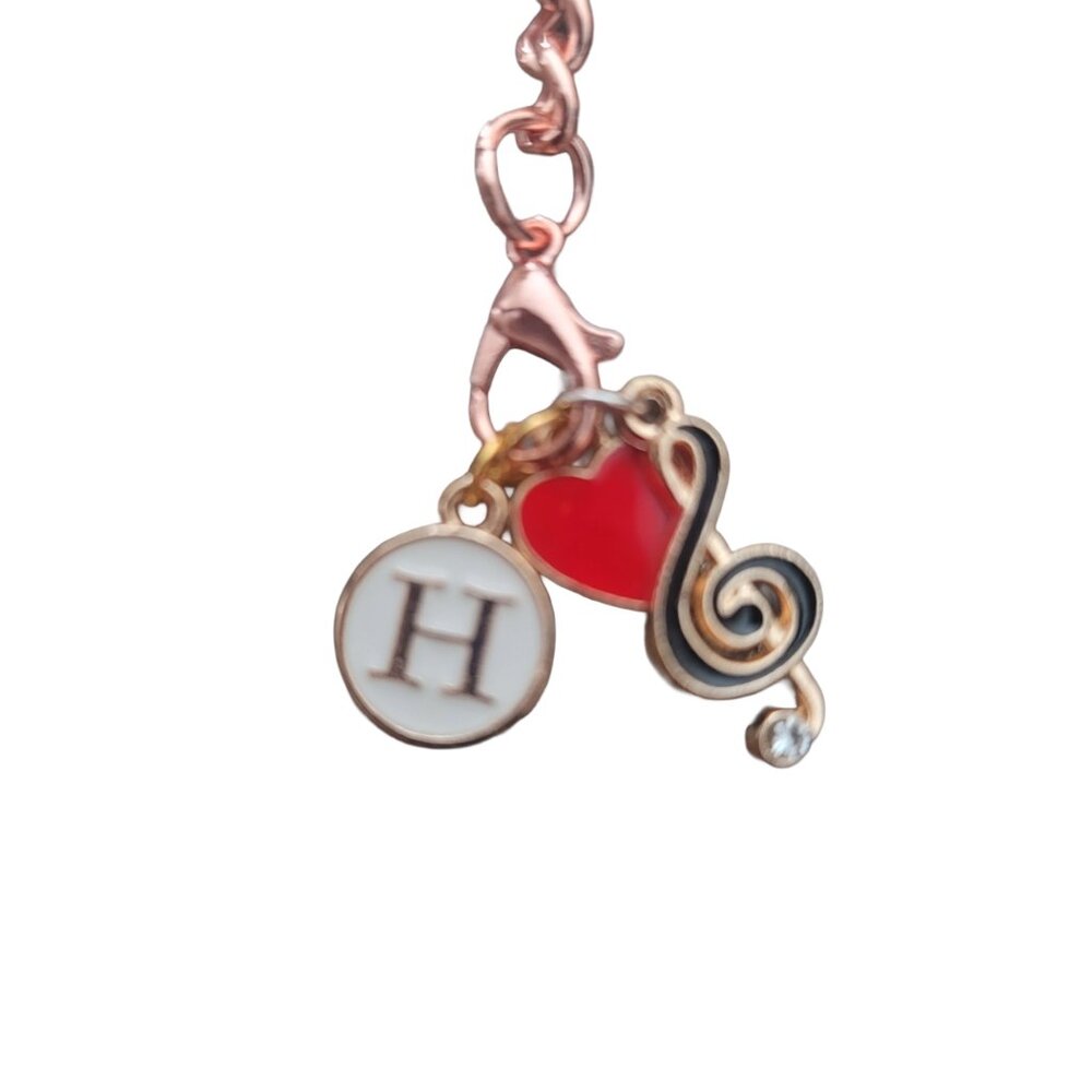 Beaded Handcrafted Initial "H" Keychain/bag charm w/heart and music note charms. - Picture 4 of 4